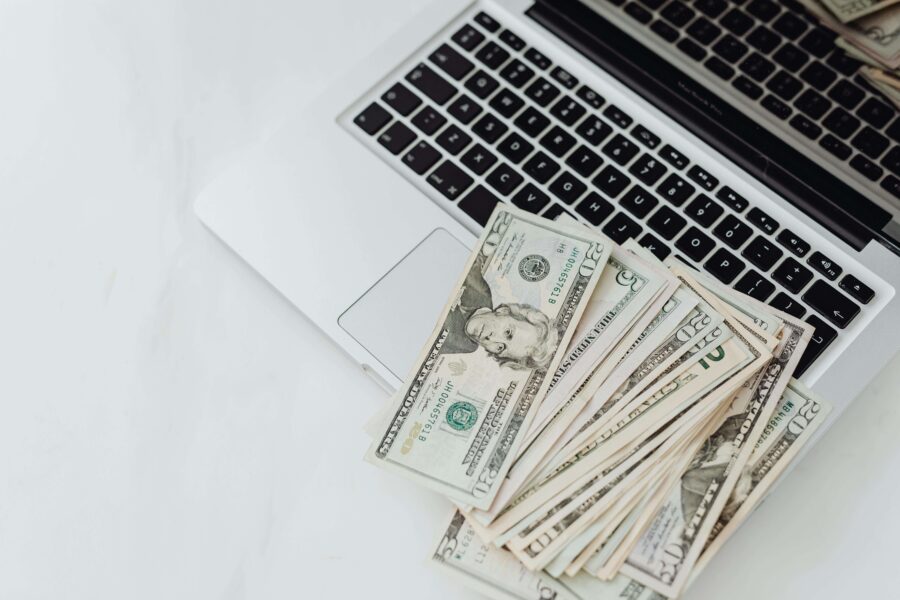 cash on a laptop