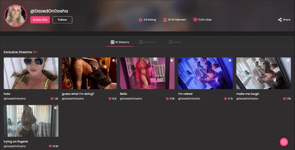 DazedOnDasha's cam profile with pictures of her streams
