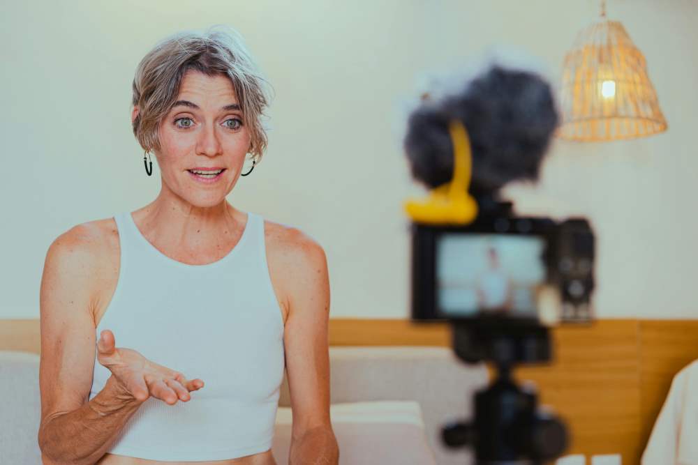 Mature woman on a camera